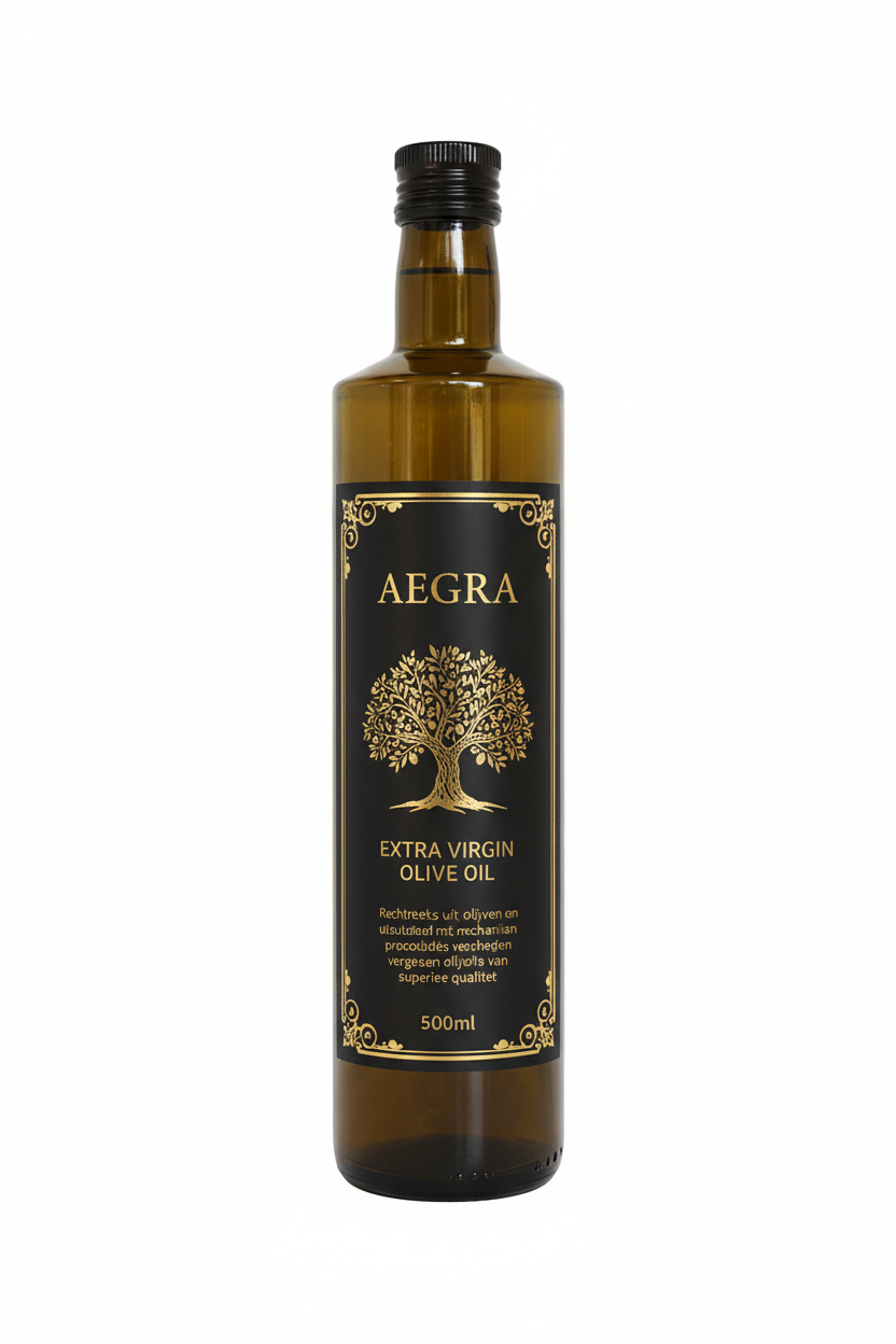 Aegra Olive Oil Bottle - All Gold Text
